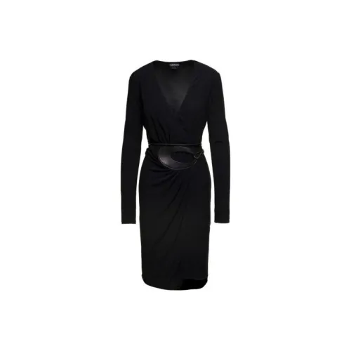 TOM FORD Черное Женское Длинное Платье с Рукавами