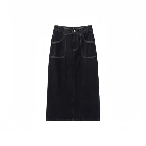 Mu Qingqing Denim Long Skirt Women's Vintage Dark Blue