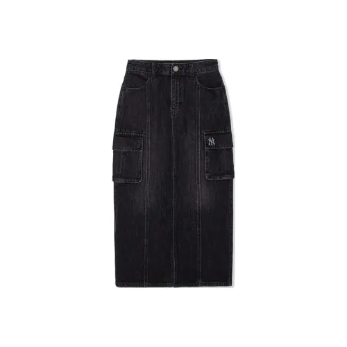 Mlb Base Logo New York Yankees Denim Long Skirt Women's Black