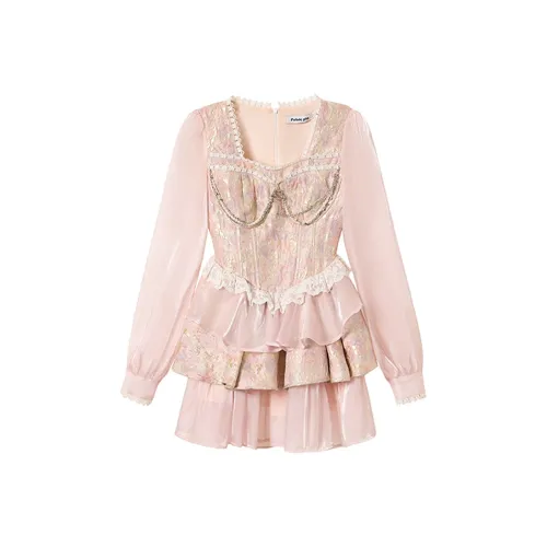 FABRIC PIG Длинное платье с длинными рукавами женское розовое