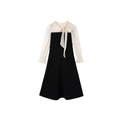 XIANGYING Длинное платье с длинными рукавами женское черное