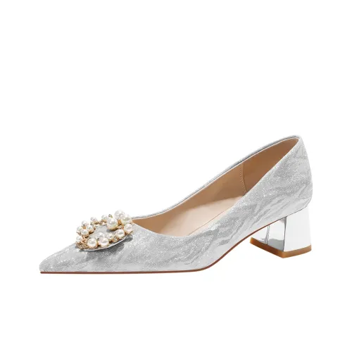 Lan Miao Грубый каблук Высокие каблуки Женские Серебряные