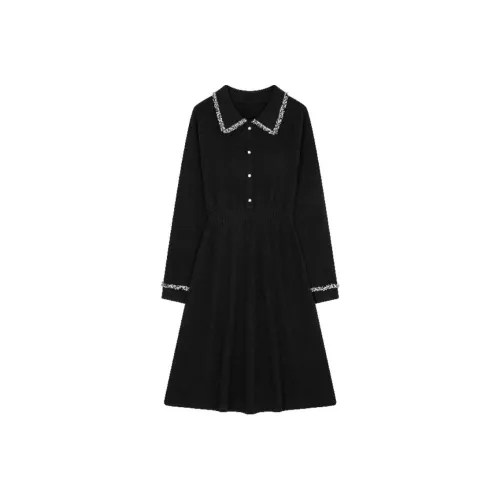 Mo Han Yi Mei Длинный рукав Платье Женское Черное