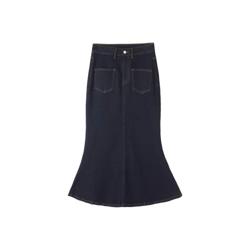 HIPPIEMISS Деним Длинная Юбка Женская Нормально Выстиранный Синий