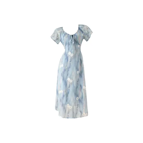 Incolore Короткий рукав платье женское светло-синее