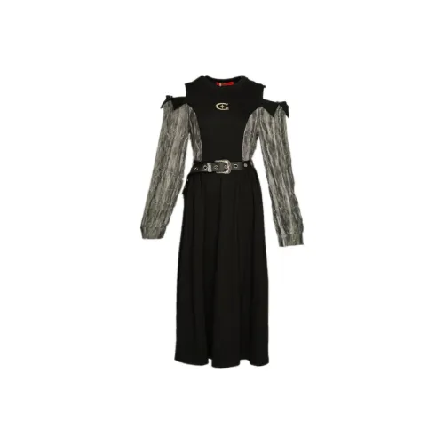 MYMIX Длинное платье с длинными рукавами женское черное