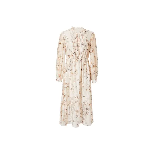 Hopeshow Длинное платье с длинными рукавами женское бежевый с цветами