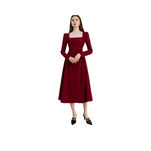 DPLAY Длинное платье с длинными рукавами женское цвет ягодный красный