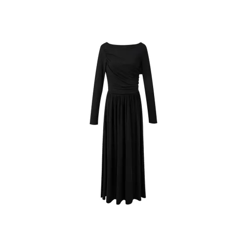 3COLOUR Длинное платье с длинными рукавами женское классическое черное