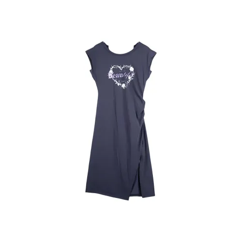 A21 Короткий рукав Платье Женское Темно-синий Серый