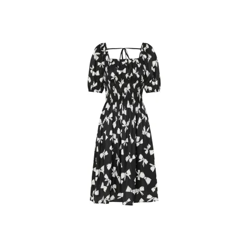 MO&CO Черное с белым Многоцветное Женское Короткое Платье с Рукавами