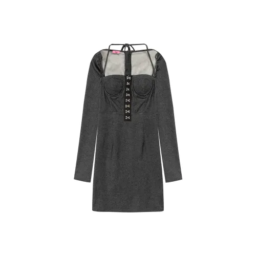 CHUU Черное Женское Длинное Платье с Рукавами