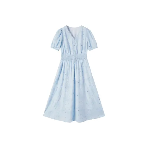XIANGYING Blue Женские Короткие Платья с Рукавами