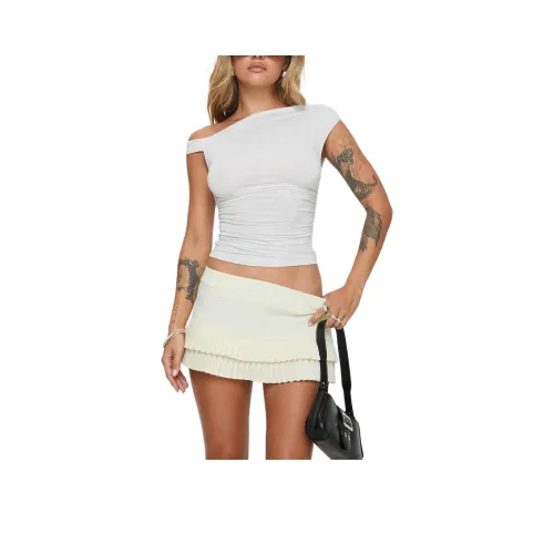 PRINCESS POLLY DEEI Двойной Рюш Мини Шорты-юбка Повседневные шорты Женские Мягкий Лимон