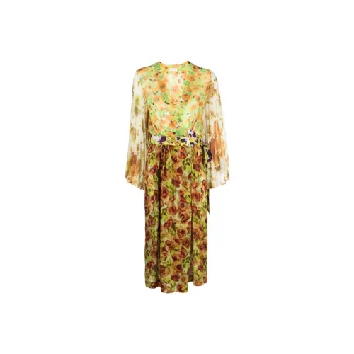 DRIES VAN NOTEN Желтое Женское Длинное Платье с Рукавами
