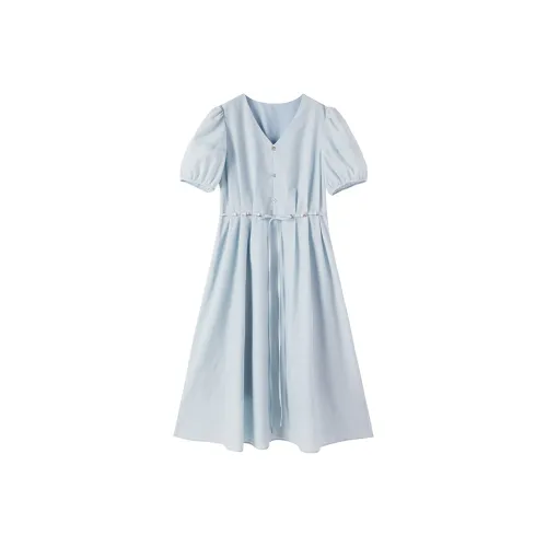 XIANGYING Короткий рукав Платье Женское Синее