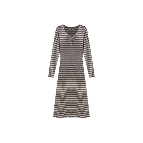 WESTLINK Длинное платье с длинными рукавами женское кофейного цвета