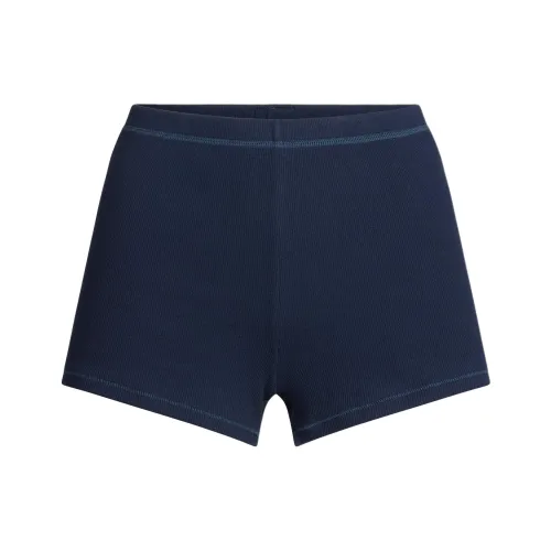 SKIMS SS25 Cotton Ribbed Loose Short Casual Shorts Women's Navy Blue Marine Blue