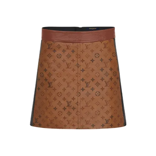 LOUIS VUITTON Кожаные короткие юбки Женские Коричневый