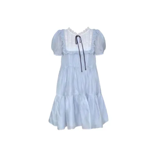 Lookinto Короткий рукав Платье Женское Синее