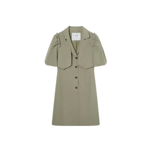 Pit Короткий рукав Платье Женское Кофейно-зеленый