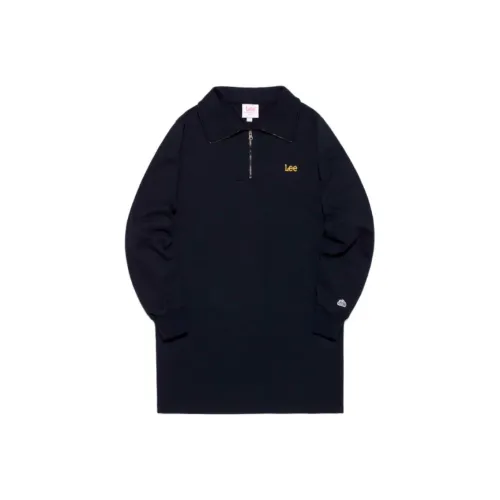 Lee Длинный рукав Платье Женское Морской синий