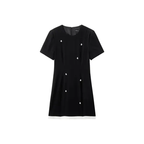 PEACEBIRD Black Женские Короткие Платья с Рукавами
