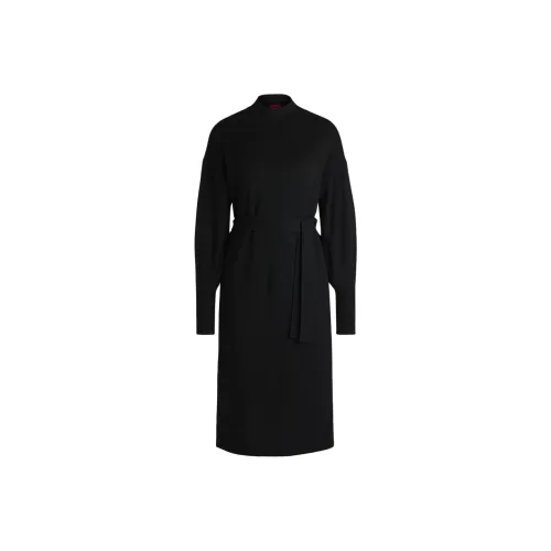 Hugo Boss FW24 Длинное платье с длинными рукавами женское черное