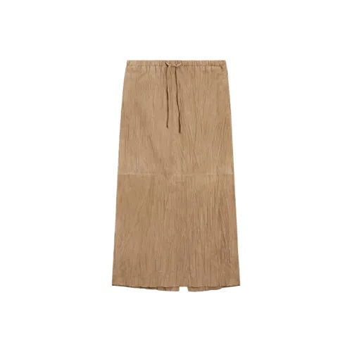 Massimo Dutti Кожа Длинная Юбка Женская Экрю