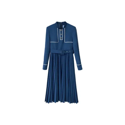 NancyCavally Темно-синий Женские Длинные Платья с Рукавами