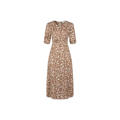 JZ. ANNAKRO Короткий рукав платье женское цветочный кофейный