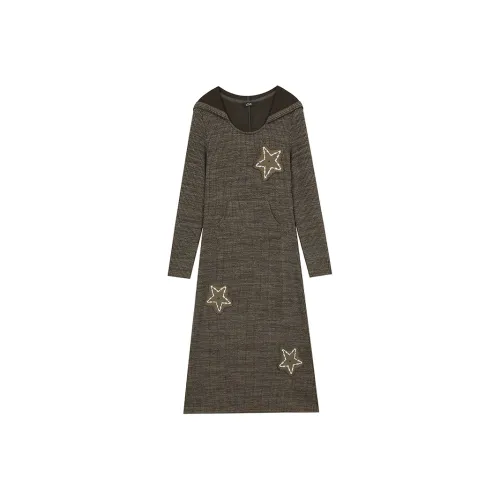 ELF SACK Винтаж Звезды Вышивка Длинный рукав Трикотажная ткань Платье Женское