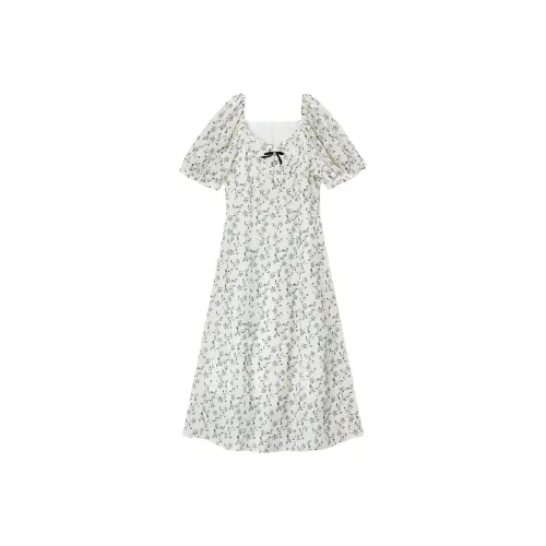 EICHITOO Короткий рукав платье женское средний зеленый узор