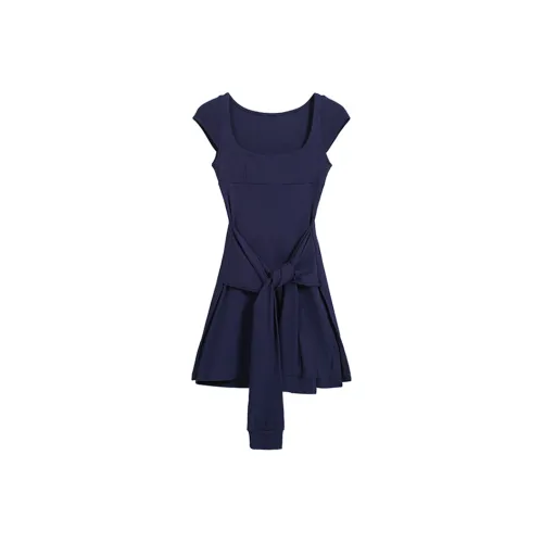 HeartyBite Короткий рукав Платье Женское Темно-синий