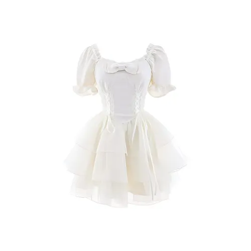 SCCREBEL OFFICIAL Короткий рукав Платье Женское Абрикосовое