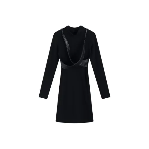 SNZX Длинное платье с длинным рукавом женское черное