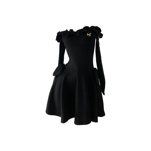 MO VOICE Длинное платье с длинными рукавами женское черное