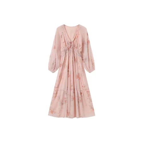 GULIANFEI Длинное платье с длинными рукавами женское розовое