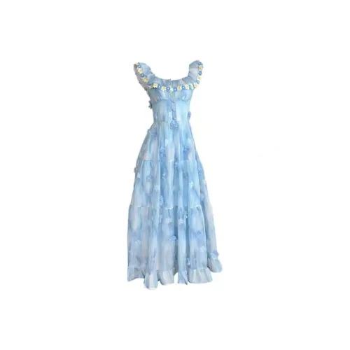 PUREIDOL Короткий рукав Платье Женское Синее