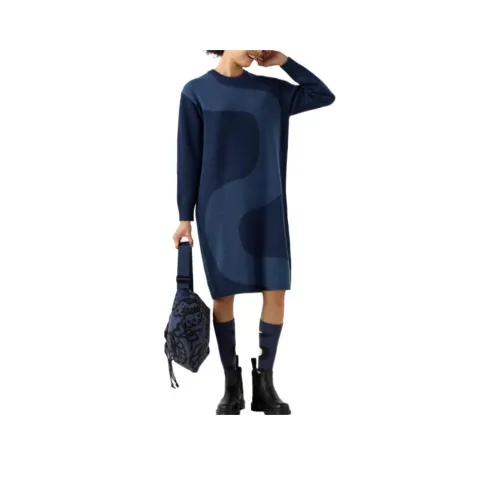 UNIQLO MARIMEKKO Co Бренд Темно-синий Женские Длинные Платья с Рукавами