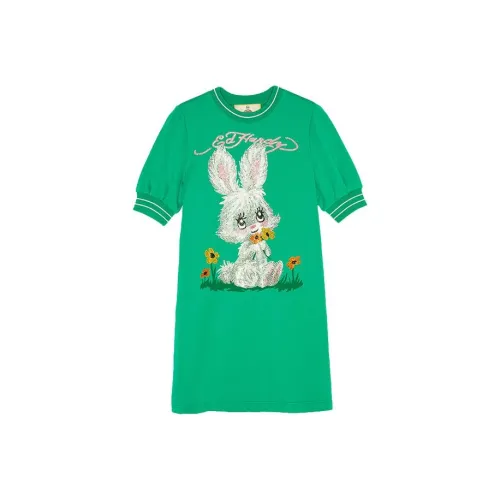 Ed Hardy Свет Изумрудно-зеленый Женские Короткие Платья с Рукавами