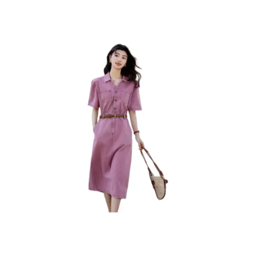 【Dme】 Короткий рукав платье женское розовый
