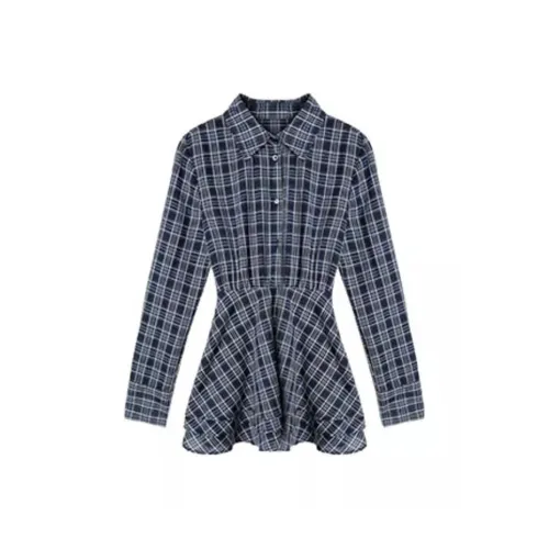 TUSHIFEI Длинное платье с длинными рукавами женское синее