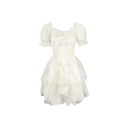 FLIM Короткий рукав Платье Женское Белое