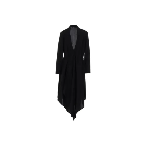 Yohji Yamamoto Черные Женские Длинные Платья с Длинными Рукавами