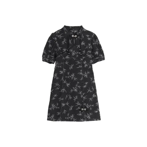 SETIROM Темно-серый Женские Платья с Коротким Рукавом