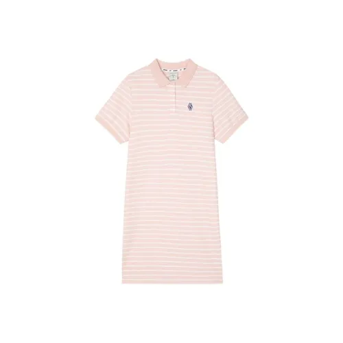 Skechers Diamond Series Светло-розовый Белые полосы Женские Короткие Платья с Рукавами