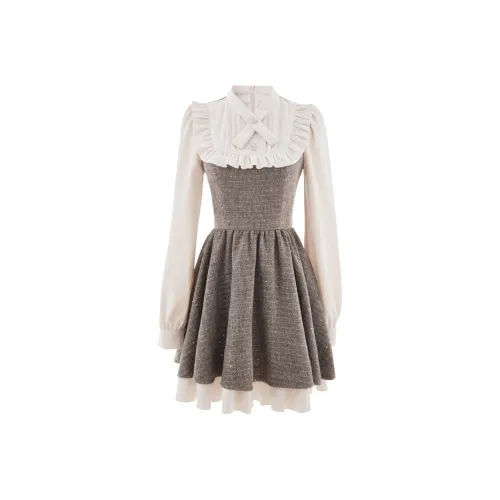 Blovelan Длинное платье с длинными рукавами женское шампанское-серый