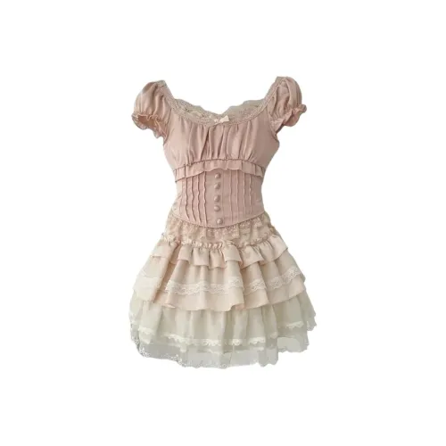 SKYA Короткий рукав Платье Женское Розовое