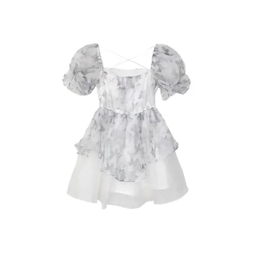 SCCREBEL OFFICIAL Короткий рукав Платье Женское Светло-серое